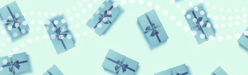 blue gift boxes dotted wave